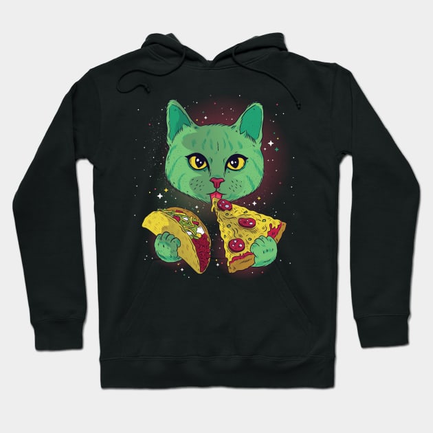 Space Cat With Pizza and Taco Hoodie by soondoock